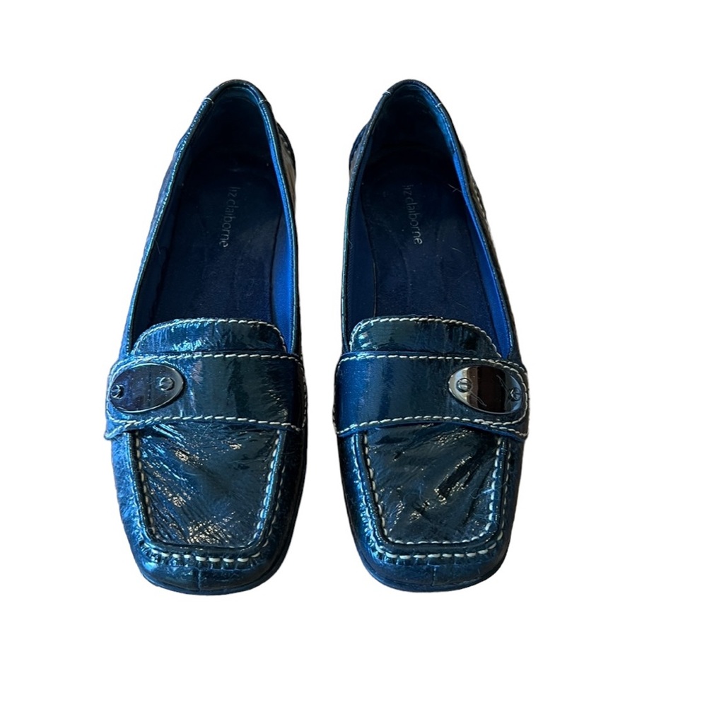 LIZ Claiborne Beatrice patented Leather Slip on Faux Buckle Dress Shoes Size 8M